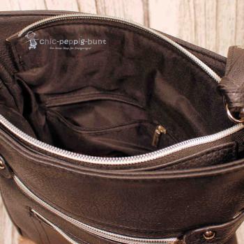 Umhängetasche Leder schwarz 8 Fächer